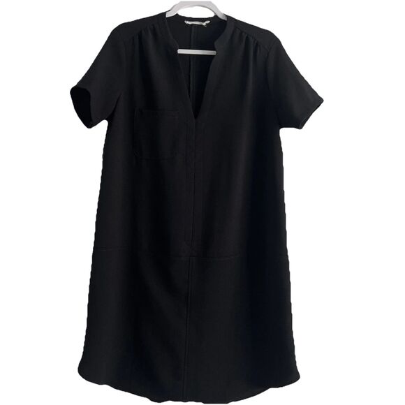 Lush Dresses & Skirts - Lush Hailey Crepe Dress Shift V-Neck Short Sleeve Black Curved Hem Large